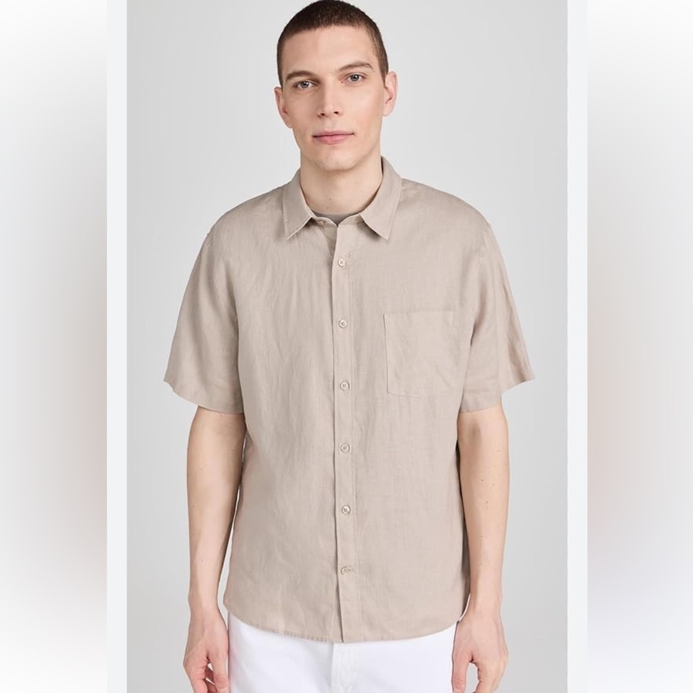 Vince Men's Sz XL Khaki Green Linen Short Sleeve Shirt